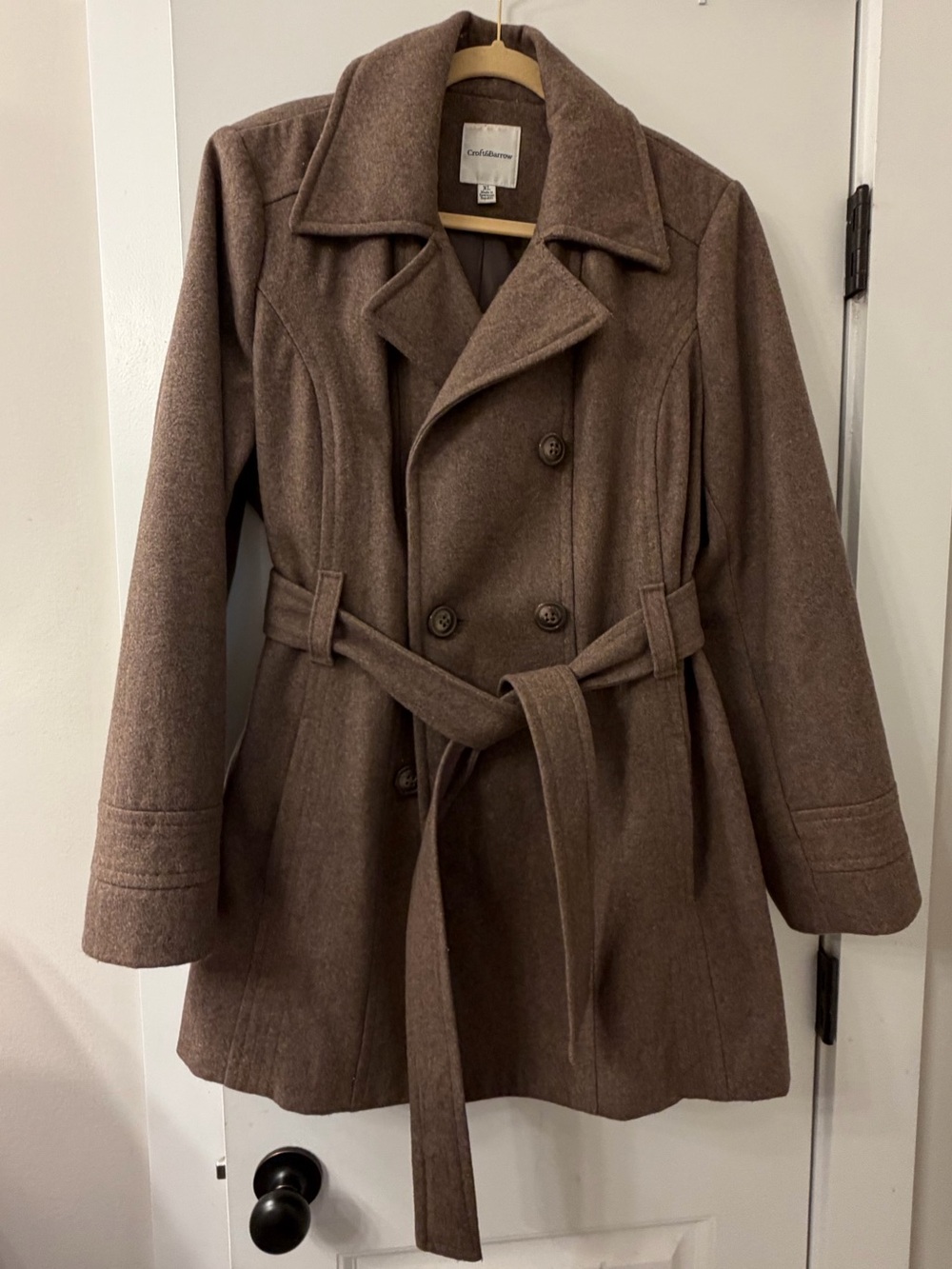 croft & barrow Taupe Brown Belted Wool Peacoat